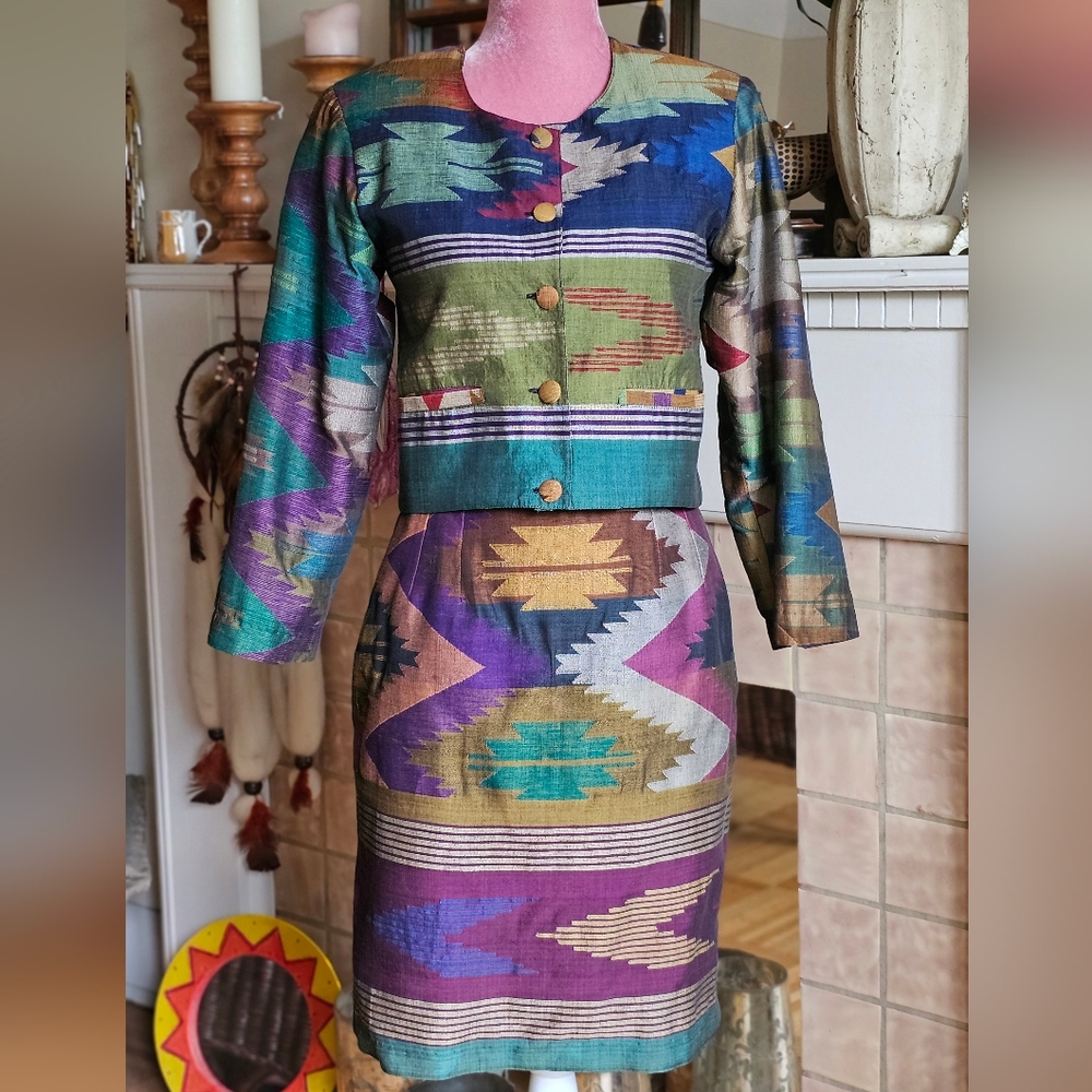 Vintage women's skirt and jacket set. Hand loomed & custom made set from Nepal.